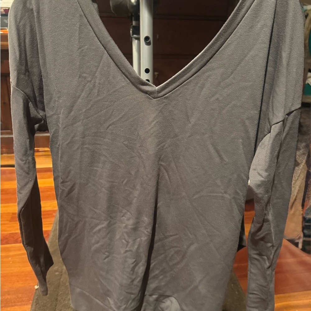 Zobha Charcoal Long Sleeve V-Neck Top